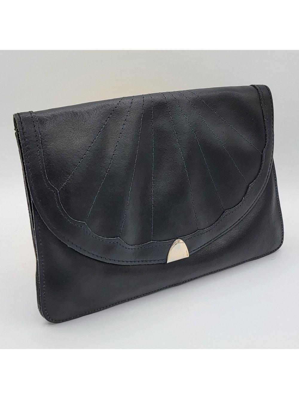 Vintage Black Leather Clutch Handbag #2758